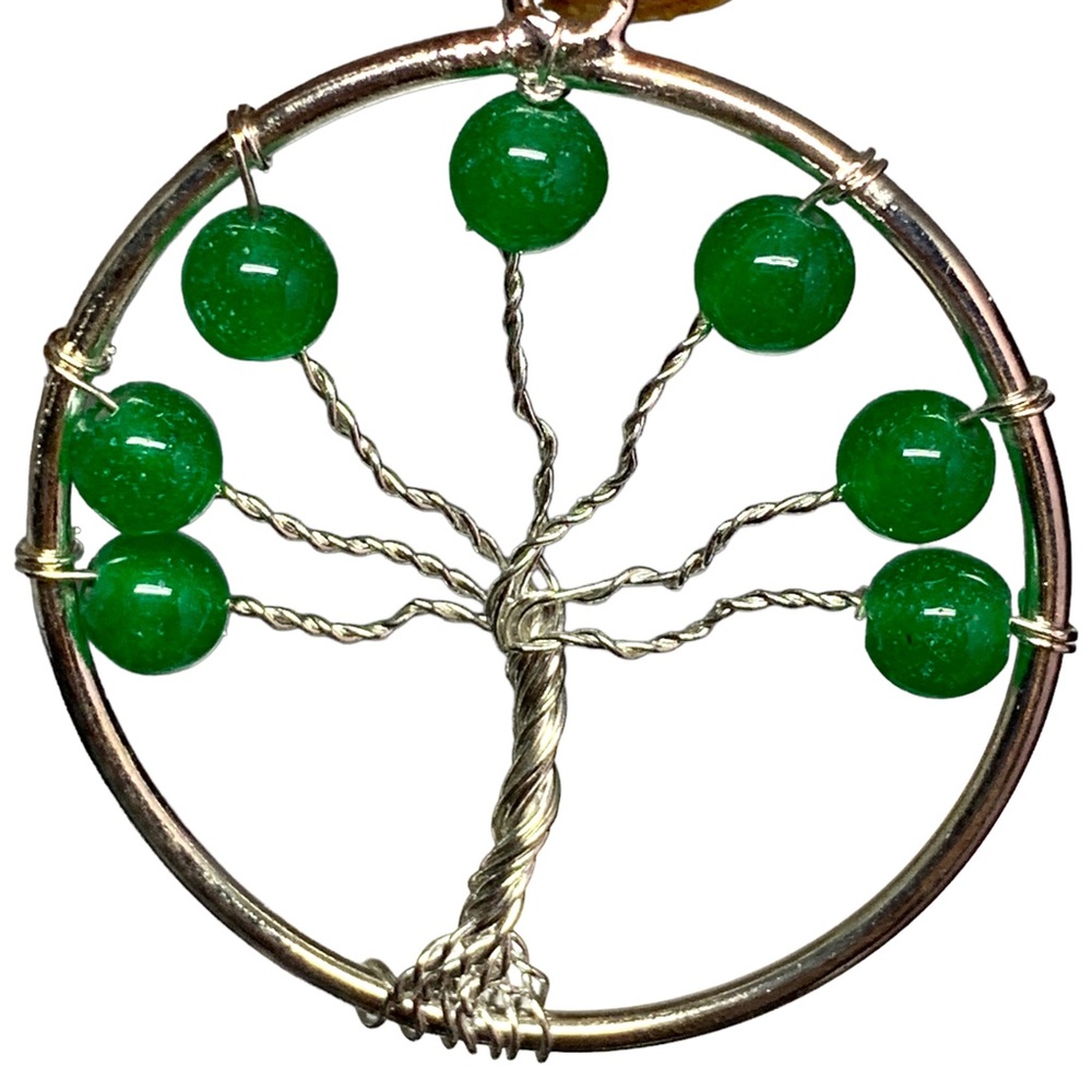 Round Silver Plated Jade Tree Pendant